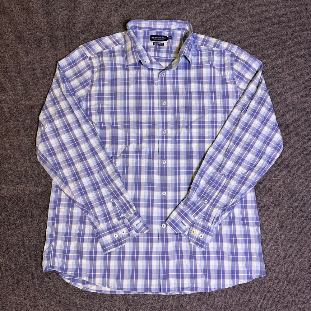 Southern Tide Intercoastal Mens XL Blue Plaid Performance Button Down Shirt LS
